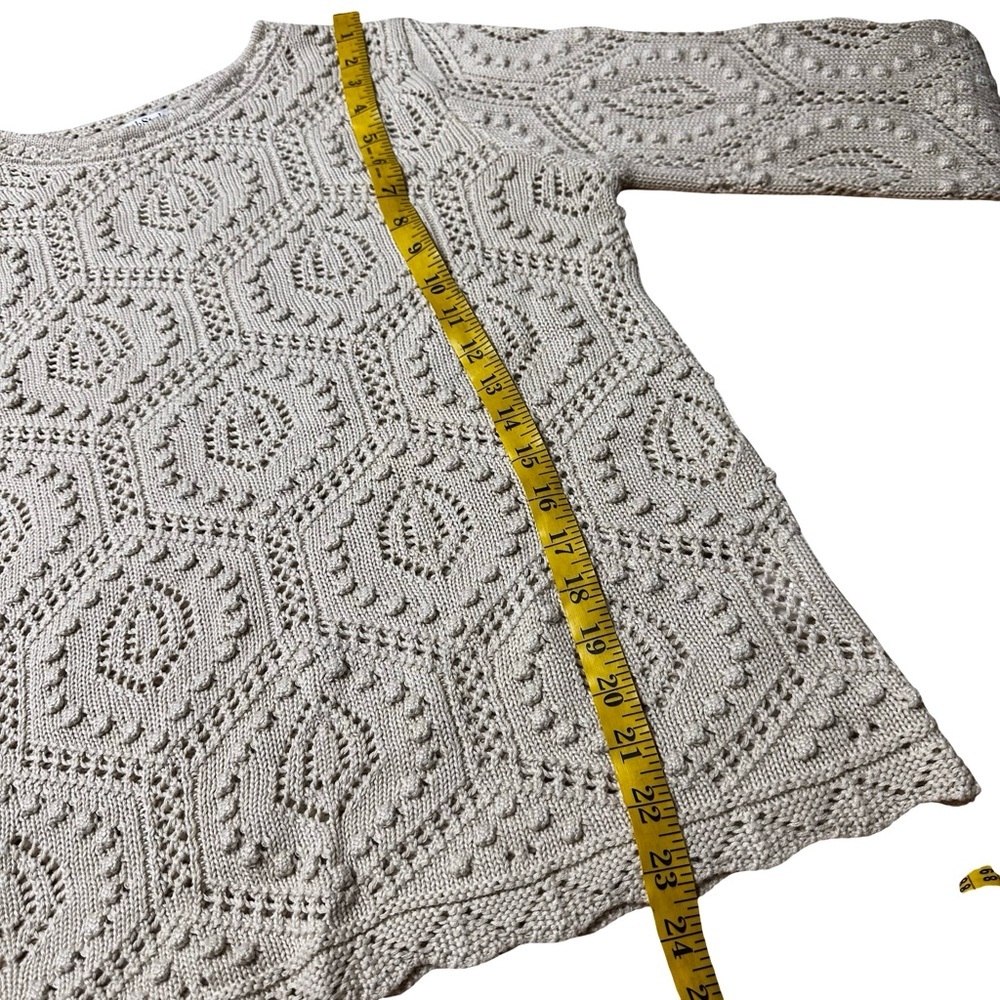 North Style Cream Textured Boho Knit Sweater Medium Long Sleeve Crochet Pullover - Picture 7 of 8
